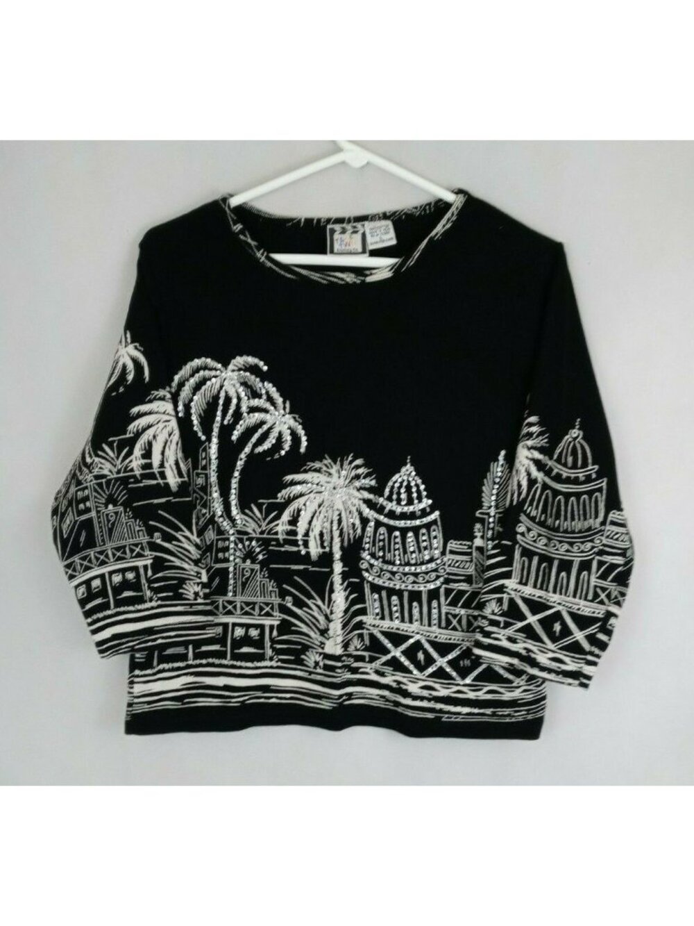 Vintage Take Two Beaded Sequined Shirt With India & Trees Design Size Large